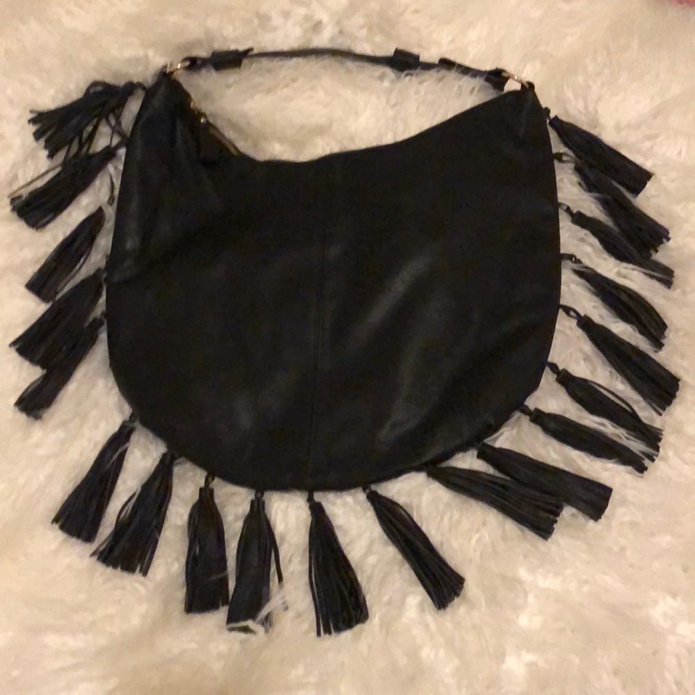 Black hobo tassel large shoulder bag